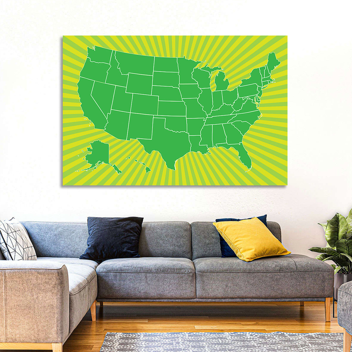 Green Sunburst USA Map Wall Art