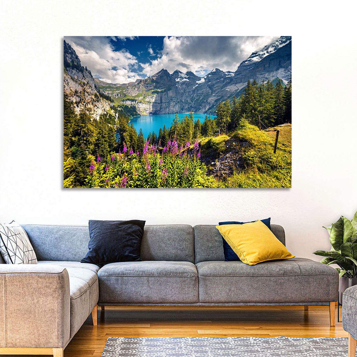 Oeschinensee Summer Landscape Wall Art in a room, landscape