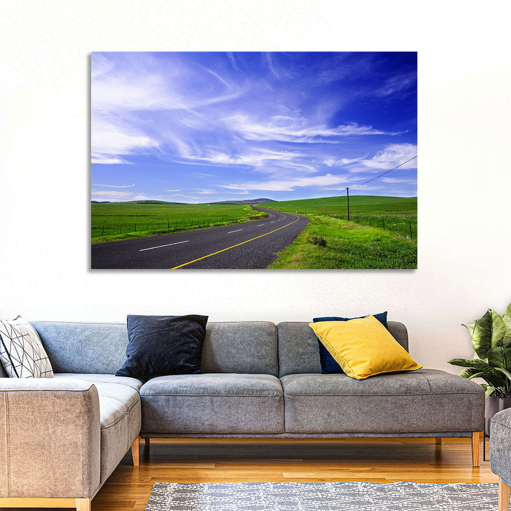 Winding Country Road in Green Fields Wall Art