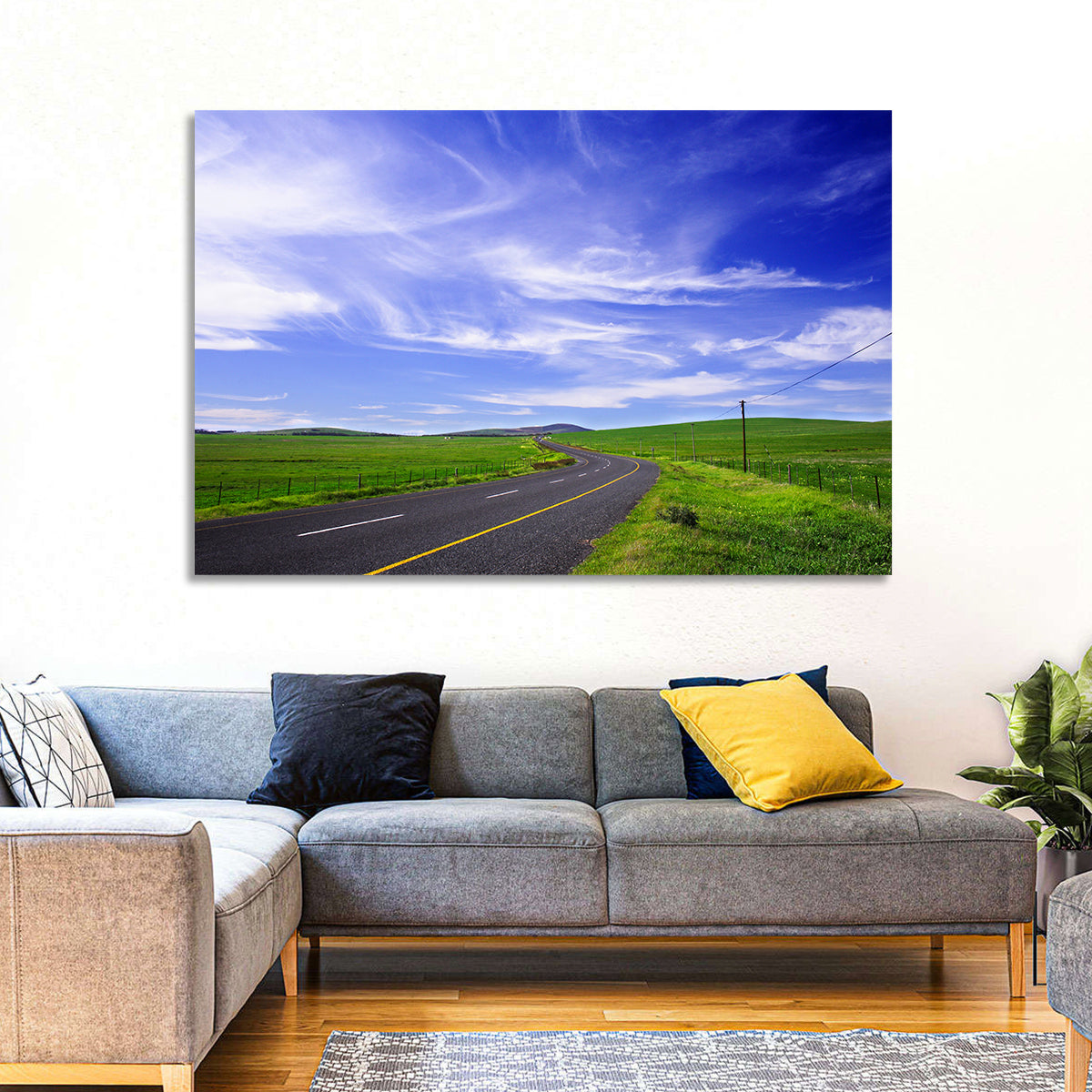 Winding Country Road in Green Fields Wall Art