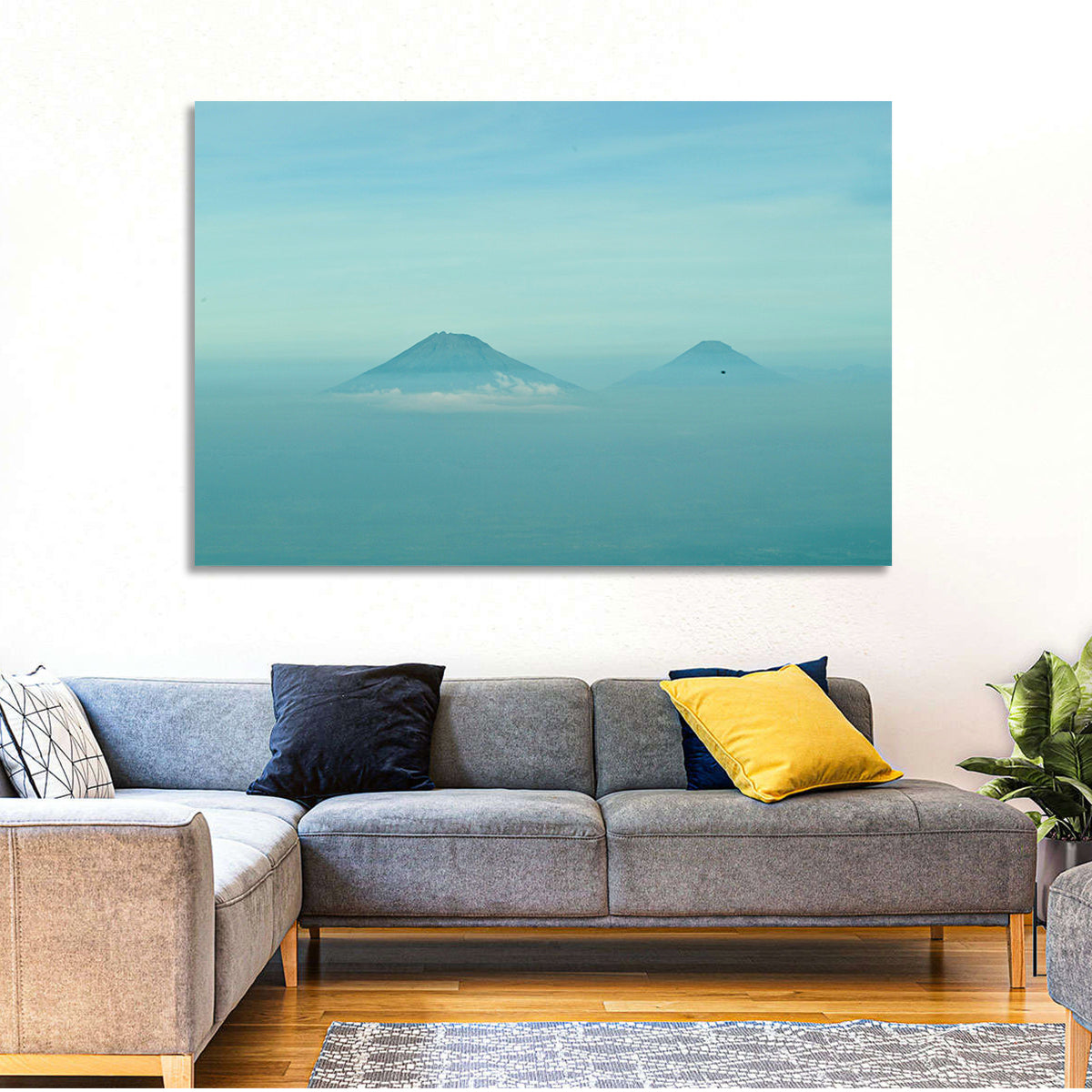 Sumbing and Sindoro Volcanoes Wall Art in a room, landscape