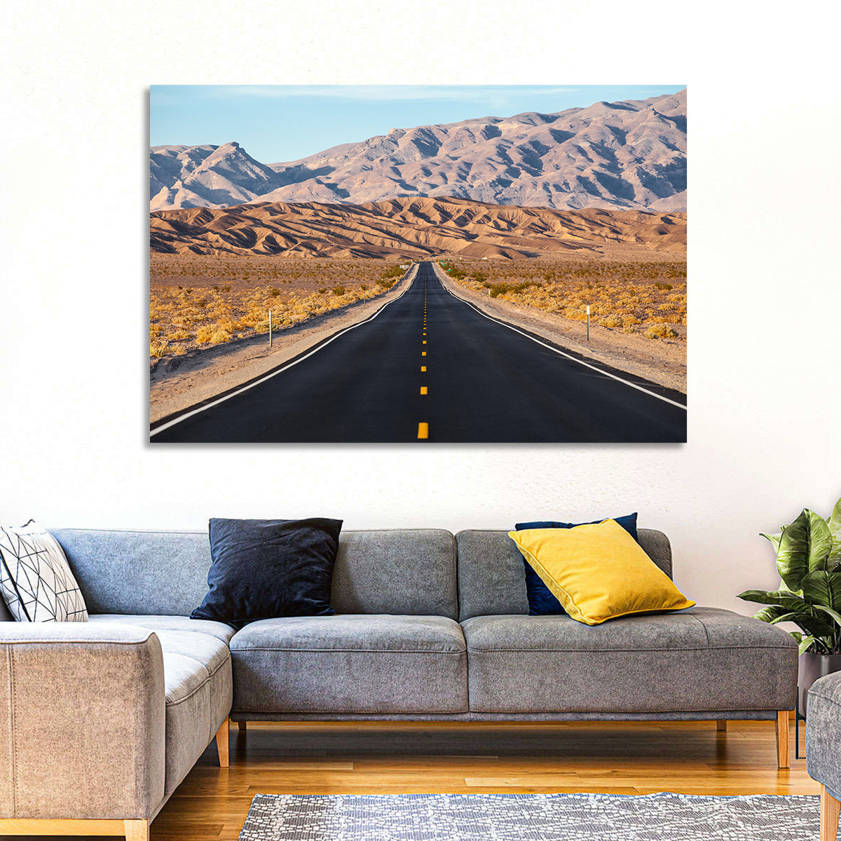 Death Valley Desert Road Wall Art in a room, landscape