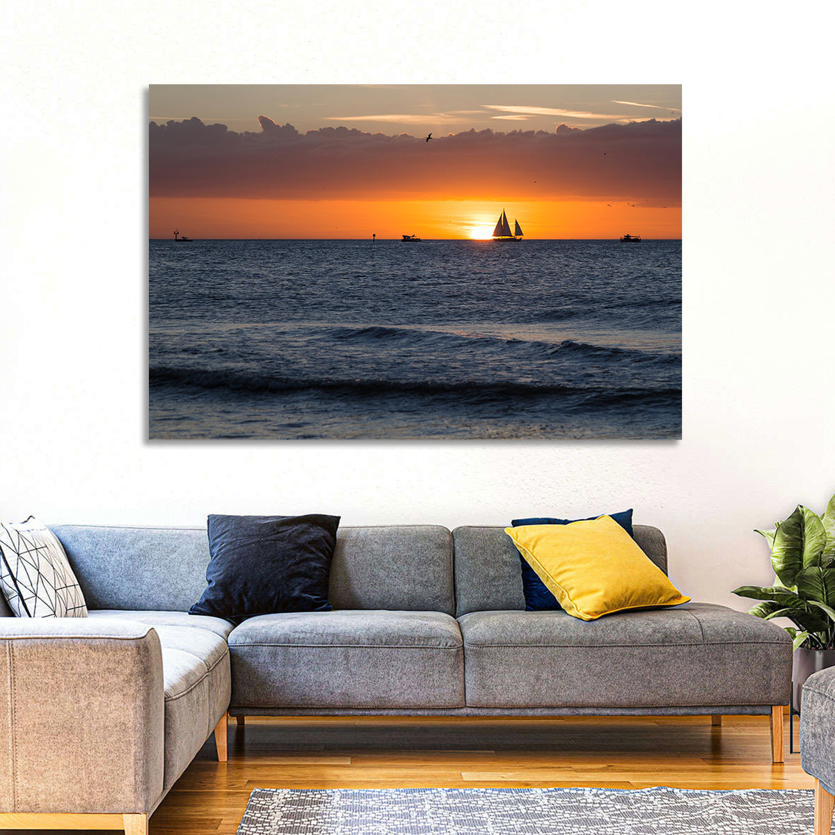Florida Sailboat Sunset Wall Art in a room, landscape