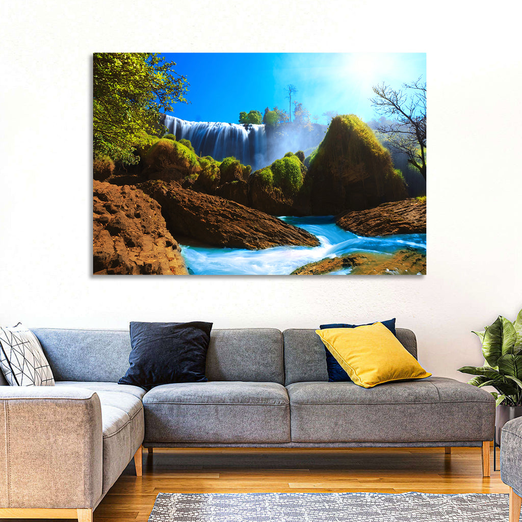 Sunlit Turquoise Waterfall Wall Art