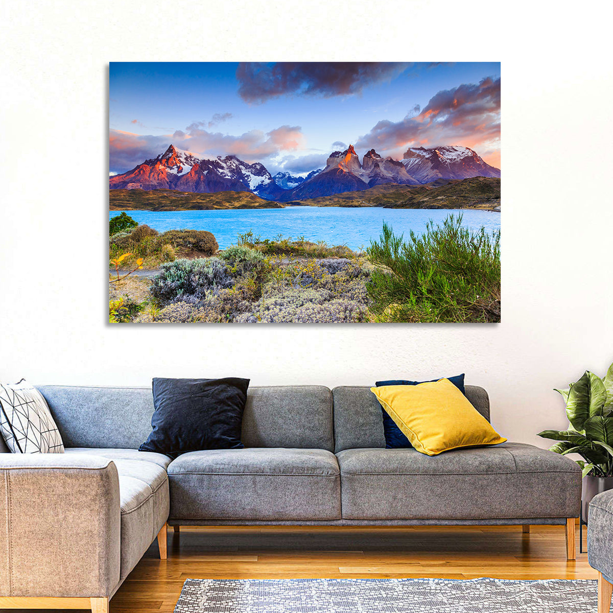 Lake Pehoe at Dawn Wall Art in a room, landscape