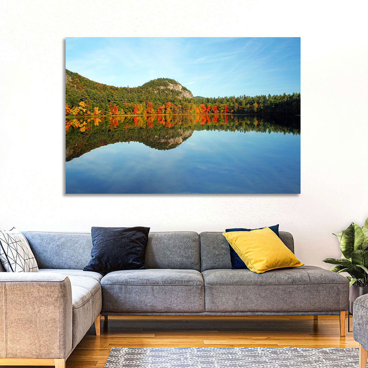 Echo Lake Autumn Reflection Wall Art in a room, landscape