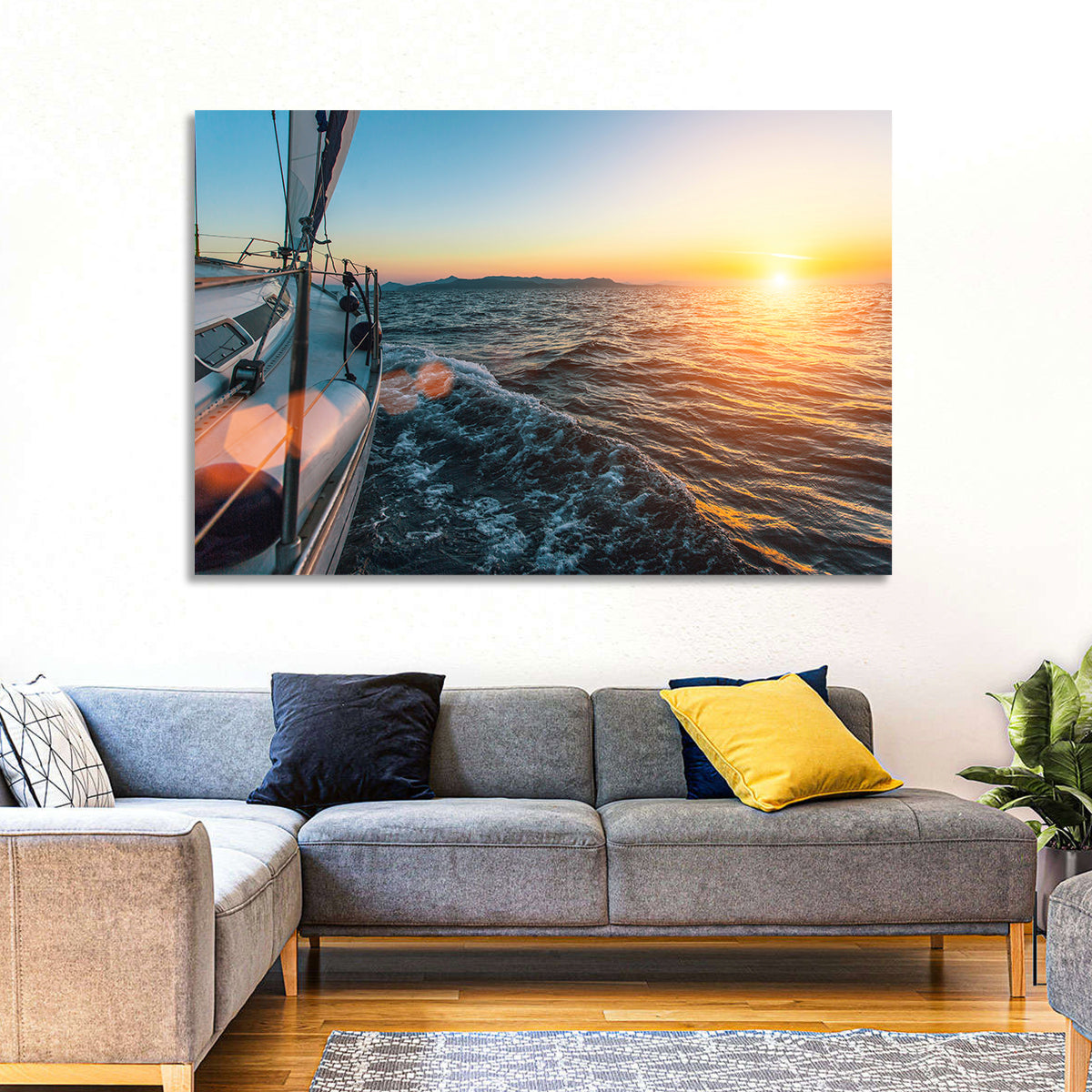 Sunset Sail from Deck Wall Art in a room, landscape