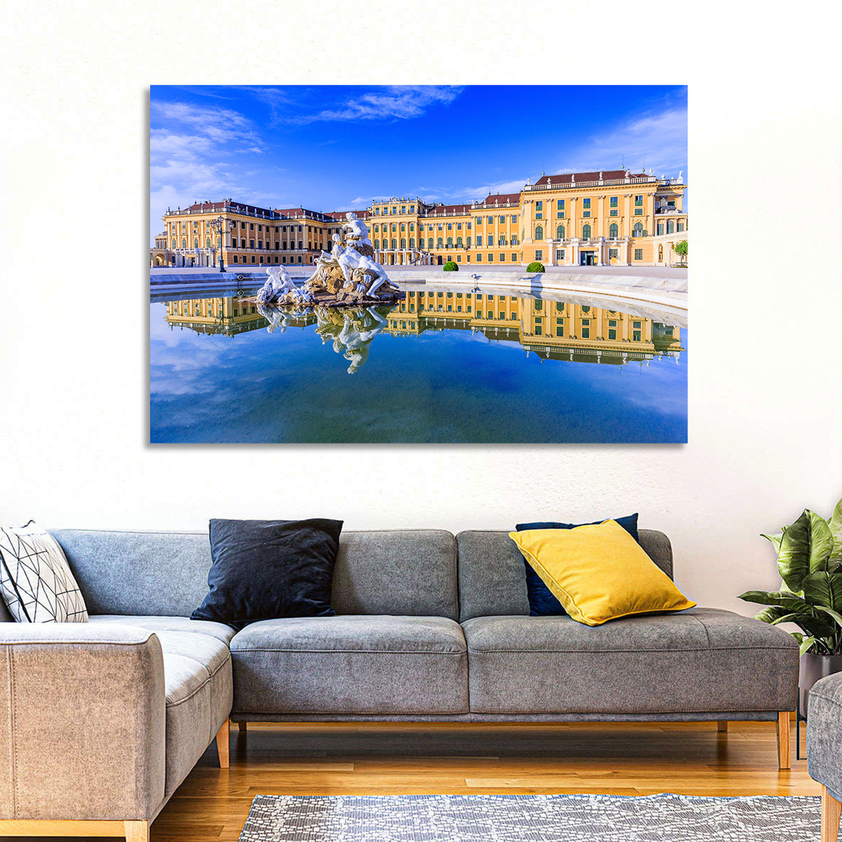 Schönbrunn Palace Fountain View Wall Art in a room, landscape