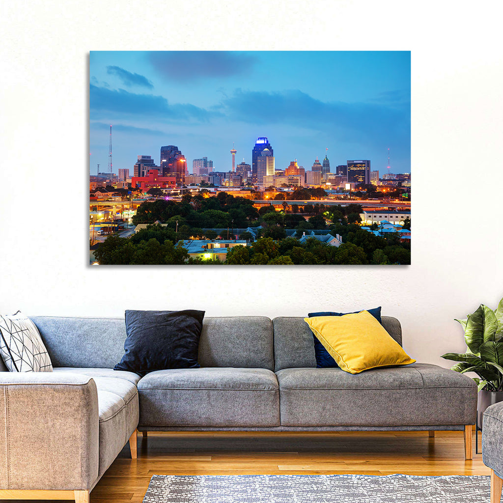 San Antonio Skyline at Dusk Wall Art