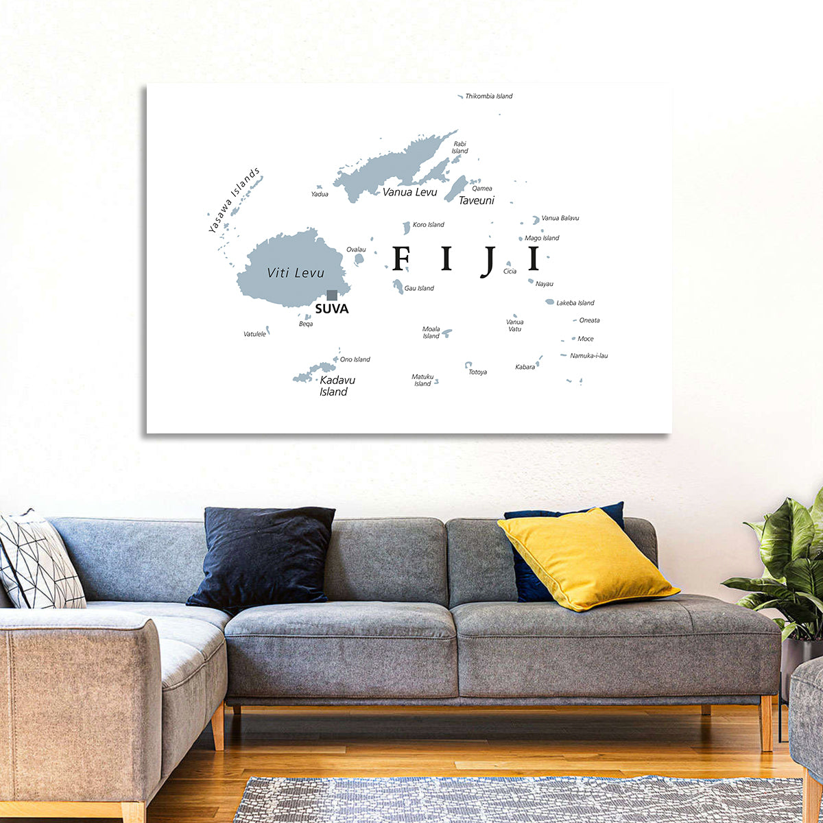 Fiji Islands Political Map Wall Art in a room, landscape