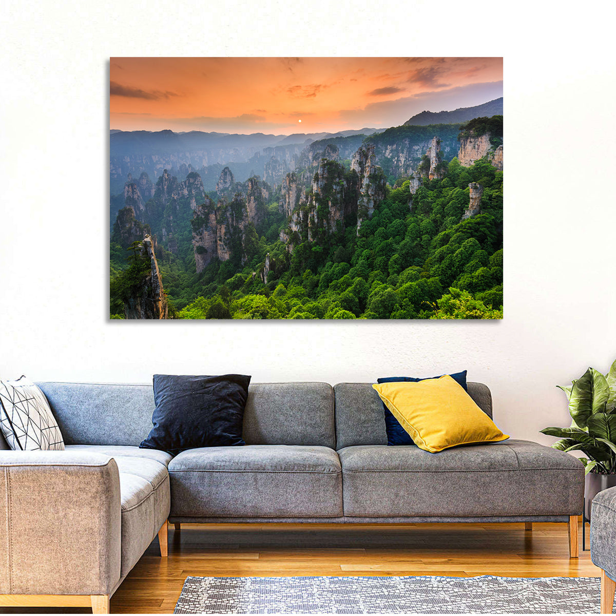 Zhangjiajie Forest at Sunset Wall Art in a room, landscape