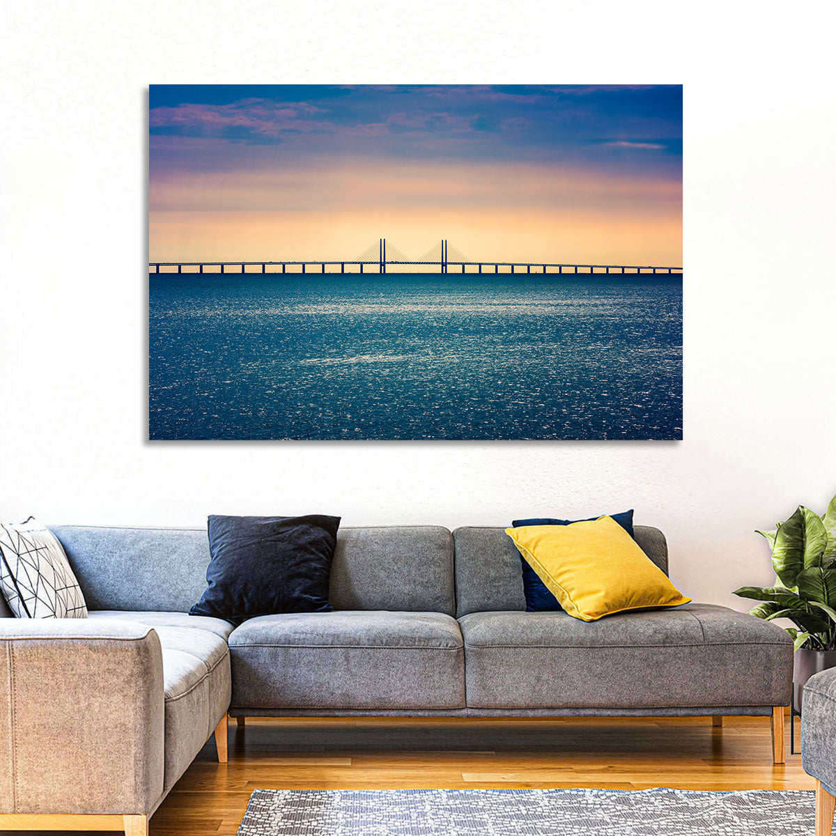 Øresund Bridge at Sunset Wall Art in a room, landscape
