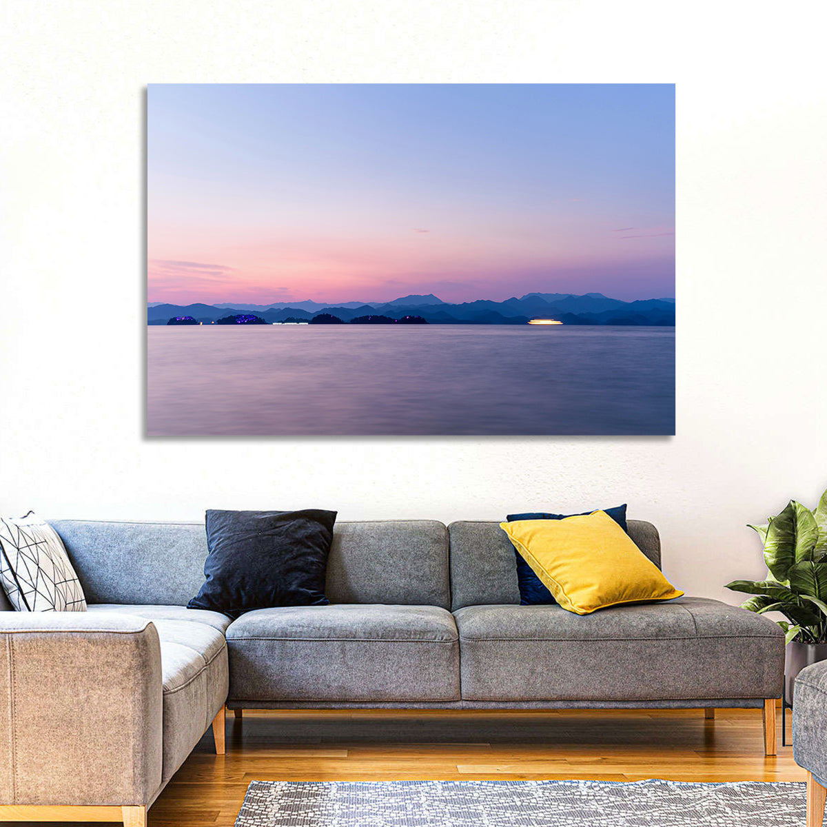Hangzhou Thousand Island Lake at Dusk Wall Art in a room, landscape