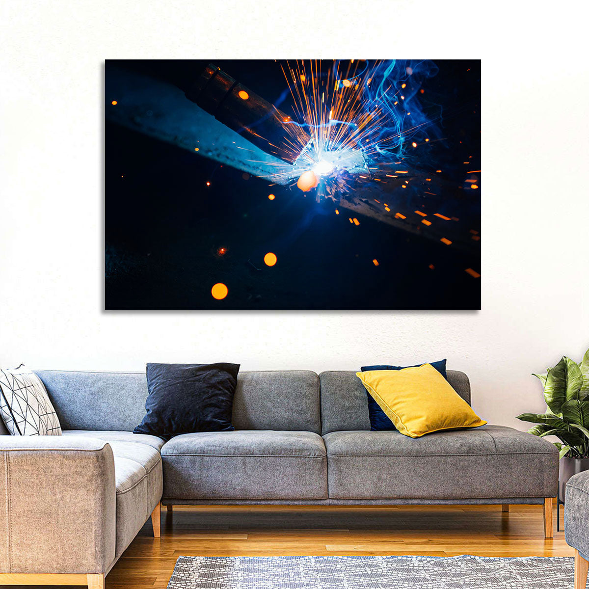 Molten Metal Sparks Wall Art in a room, landscape