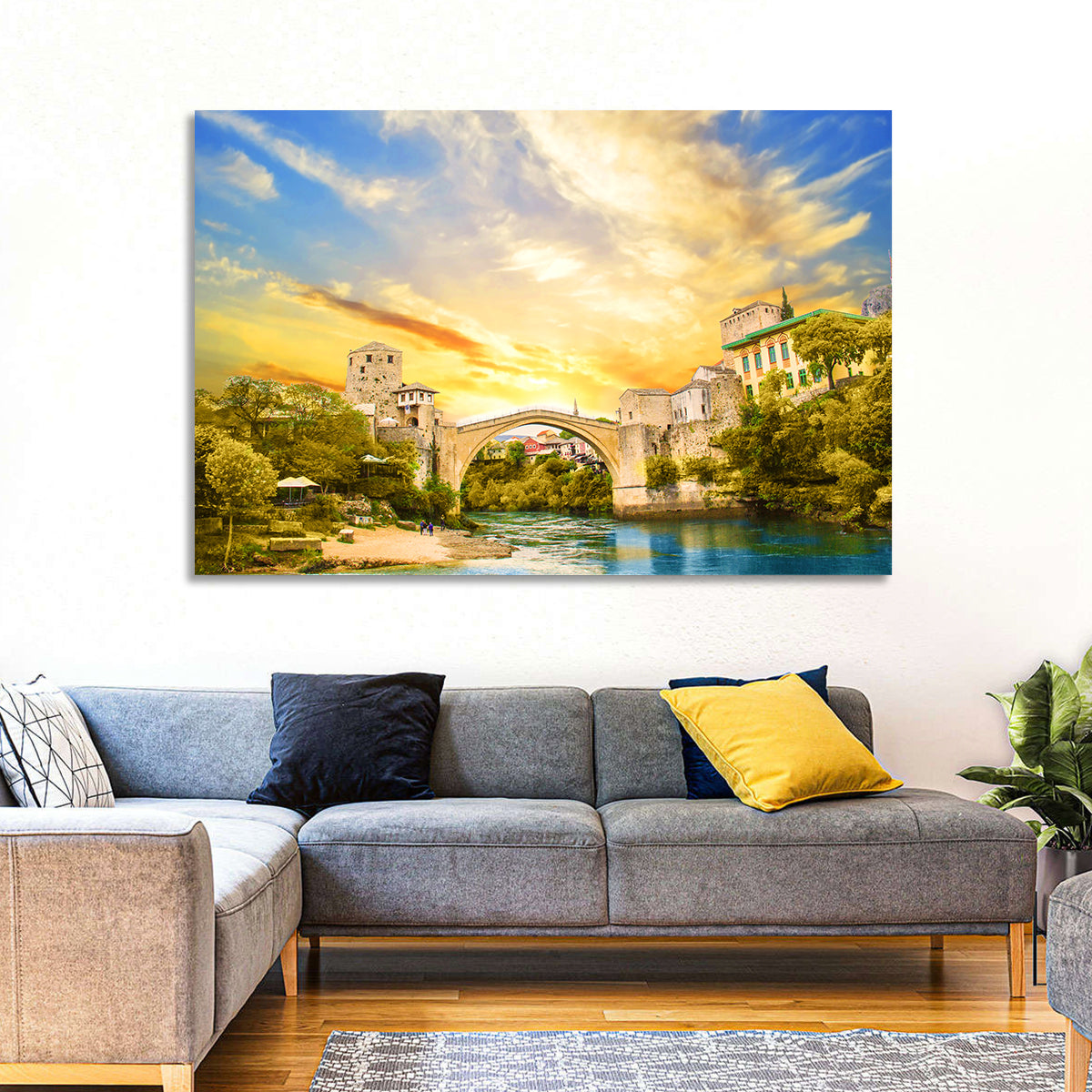 Stari Most at Sunset Wall Art