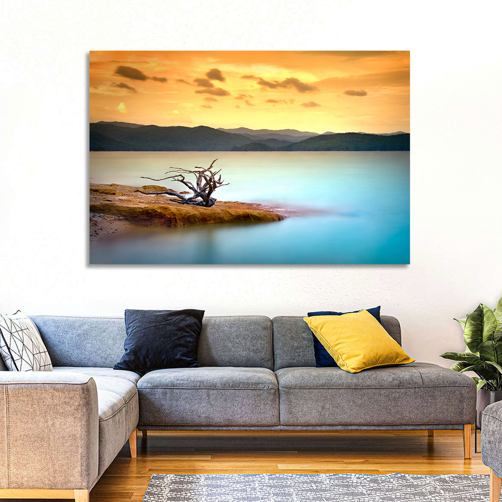Gnarled Driftwood at Turquoise Lake Wall Art