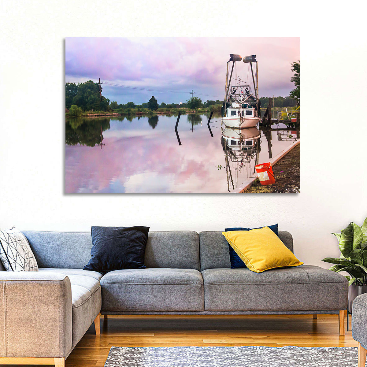 White Shrimp Boat on Louisiana Bayou Wall Art