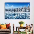 Cracked Ice Lake with Snowy Pines Wall Art