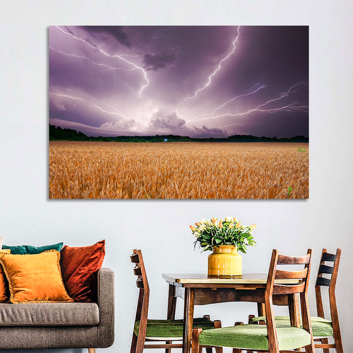Lightning Over Wheat Field Wall Art