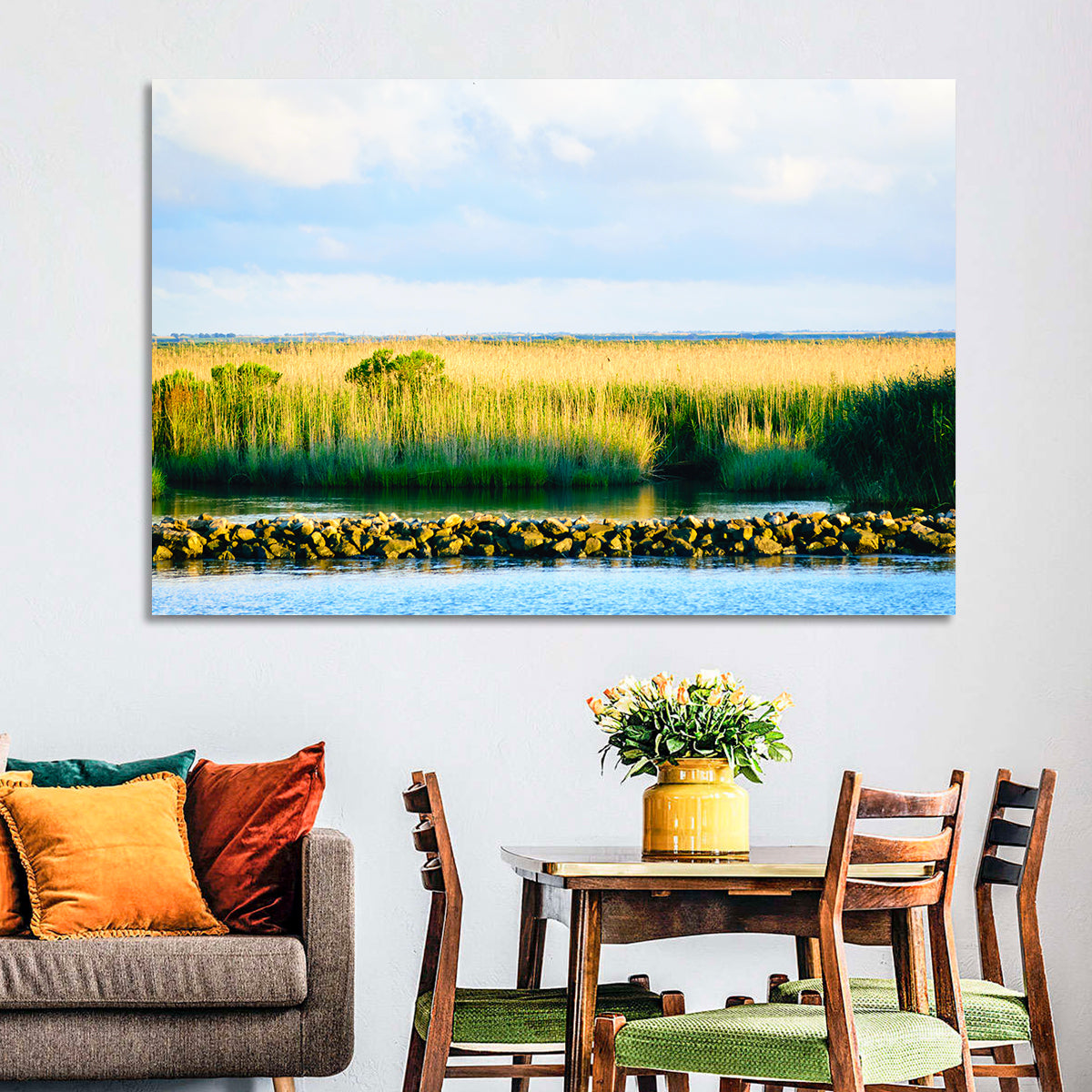 Louisiana Bayou Marsh at Golden Hour Wall Art in a room, landscape