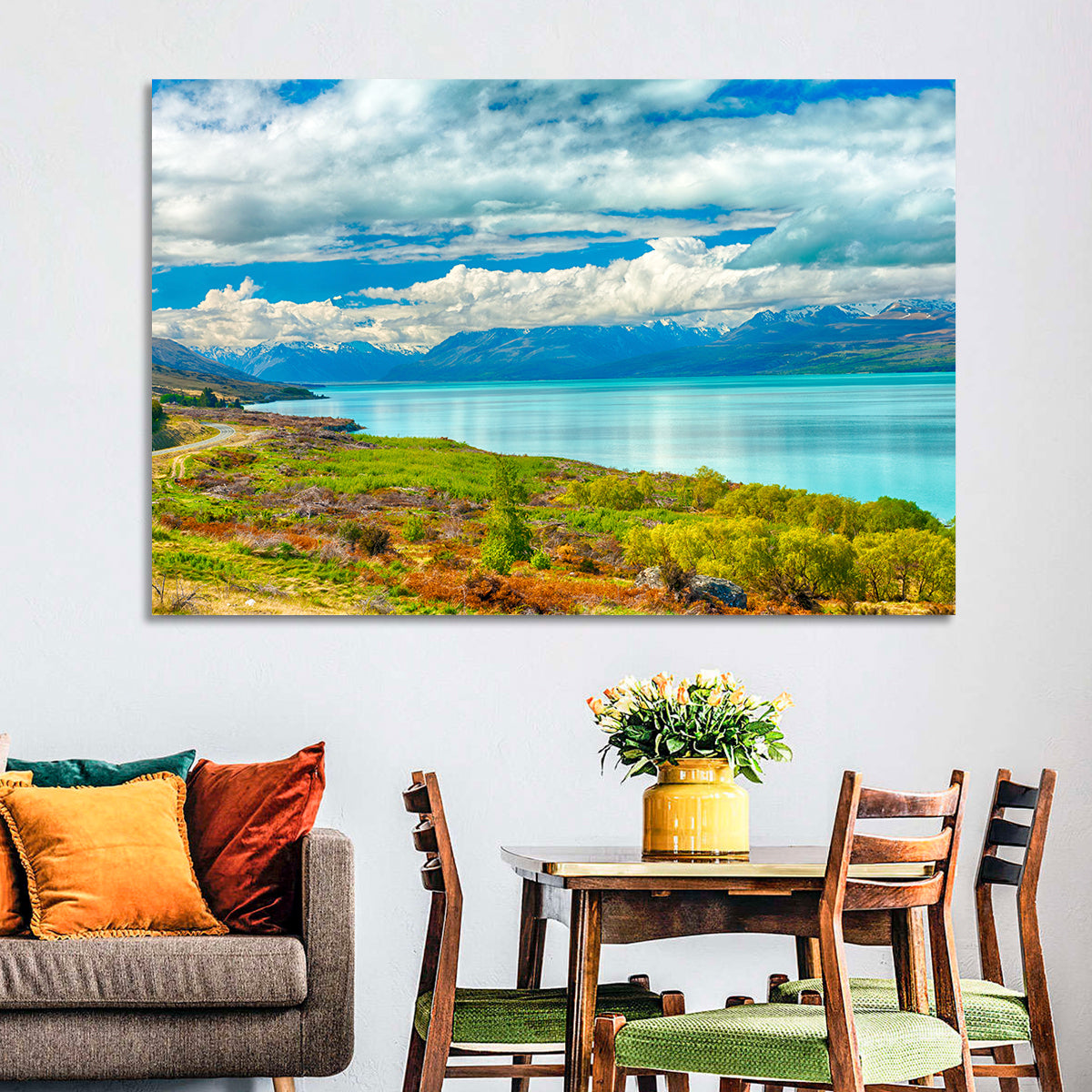 Turquoise Lake Pukaki with Mount Cook Wall Art in a room, landscape