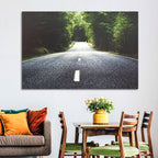 Summer Forest Road with Yellow Sign Wall Art