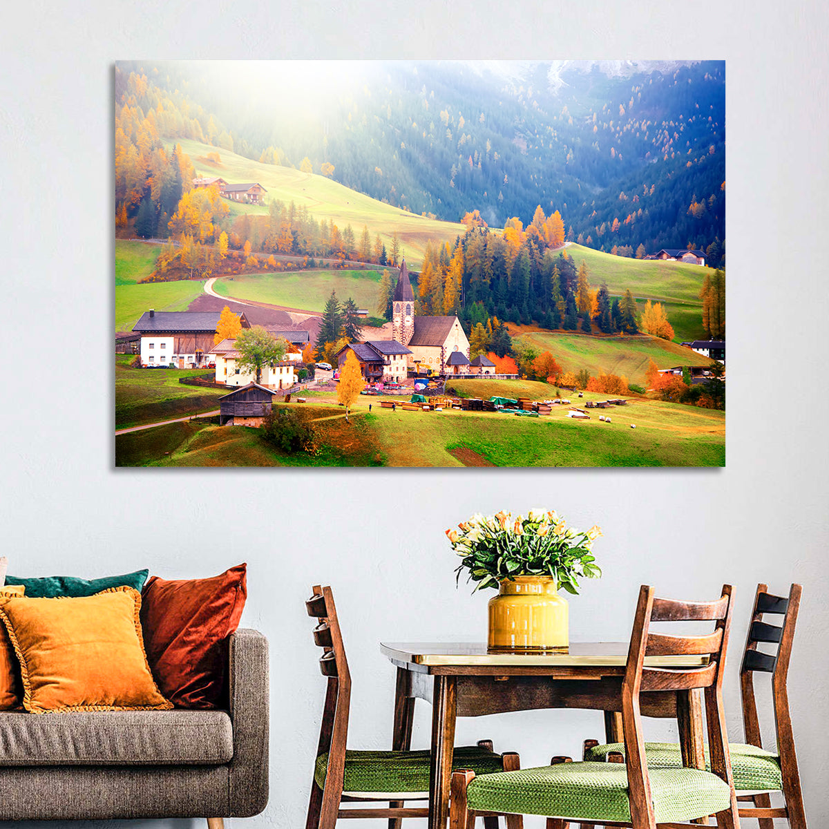 Santa Maddalena Golden Hour Wall Art in a room, landscape