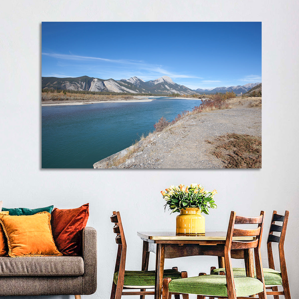 Mount Aeolus Over Athabasca Riverbank Wall Art