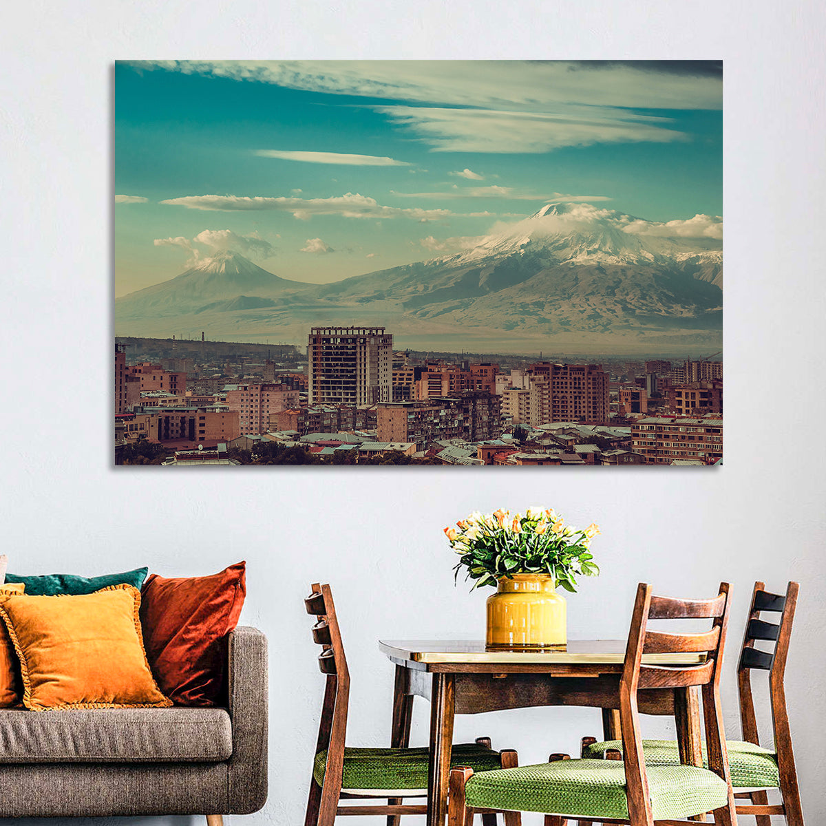 Yerevan Skyline with Mount Ararat Wall Art in a room, landscape