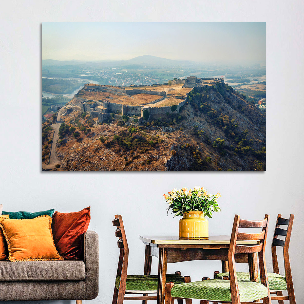 Rozafa Castle Aerial View Wall Art in a room, landscape