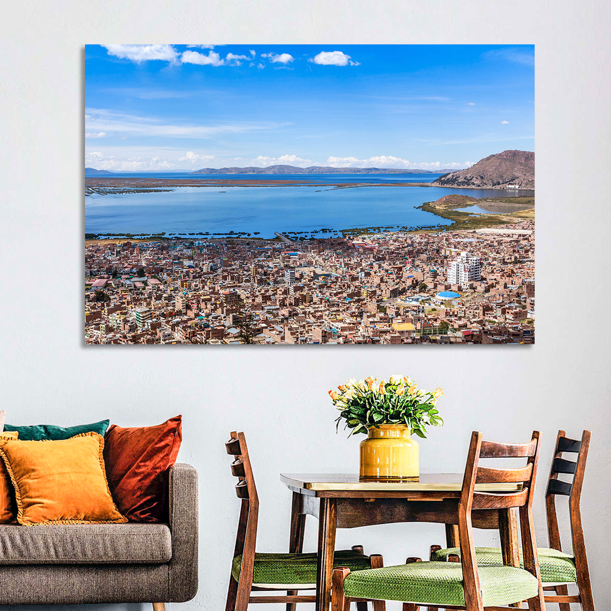 Puno Over Lake Titicaca Wall Art in a room, landscape