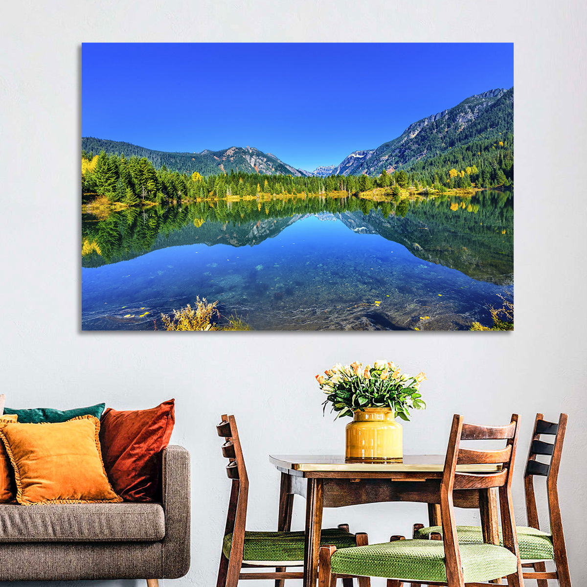Mt Chikamin Reflection at Gold Lake Wall Art in a room, landscape