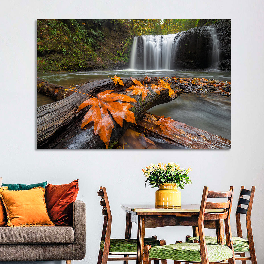 Clackamas Waterfall with Maple Leaf Wall Art
