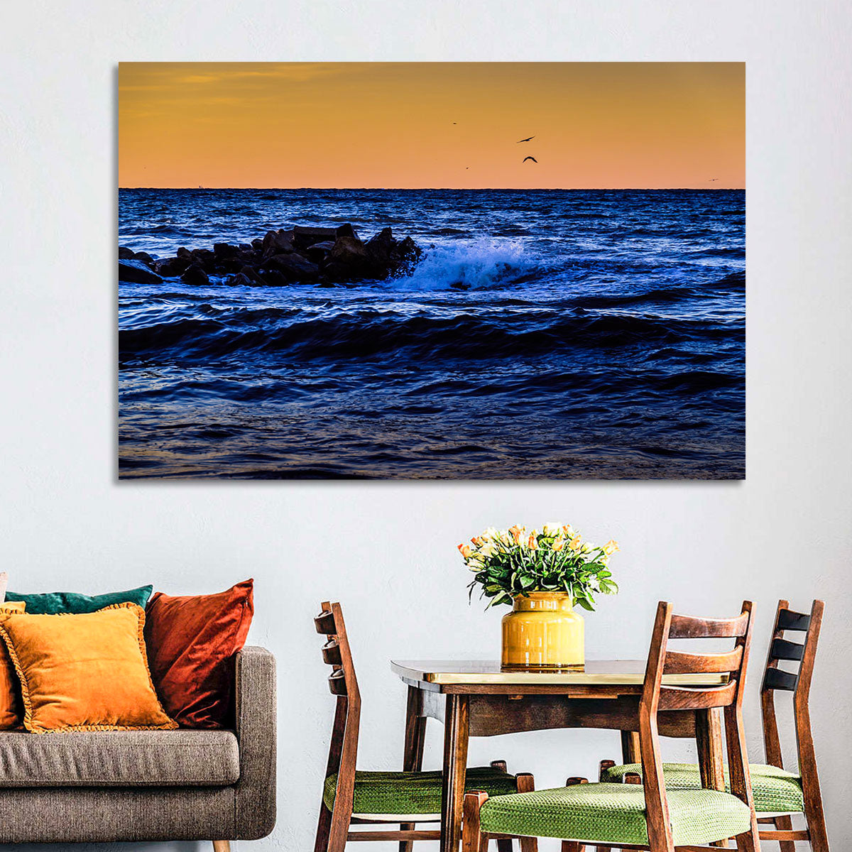 Marmara Sea Waves at Sunset Wall Art in a room, landscape