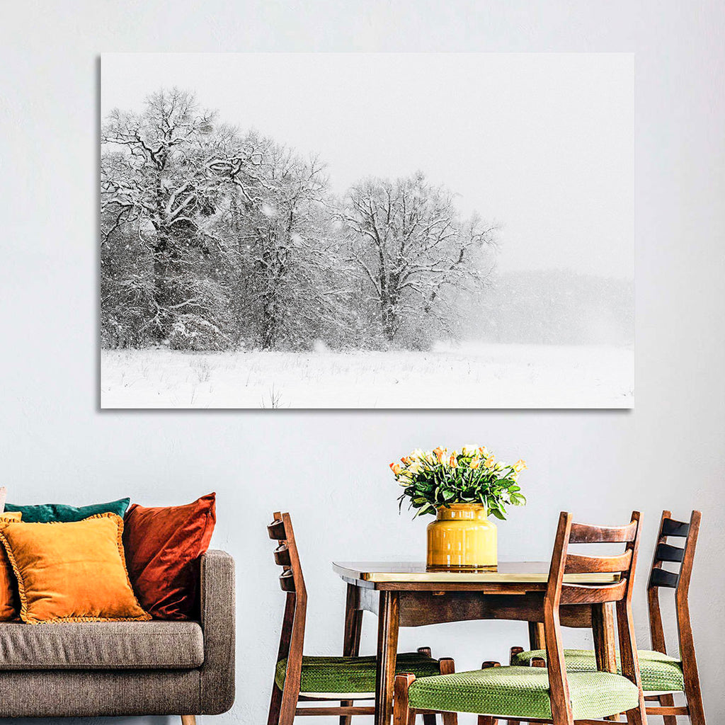 Snow-covered Trees in Fog Wall Art