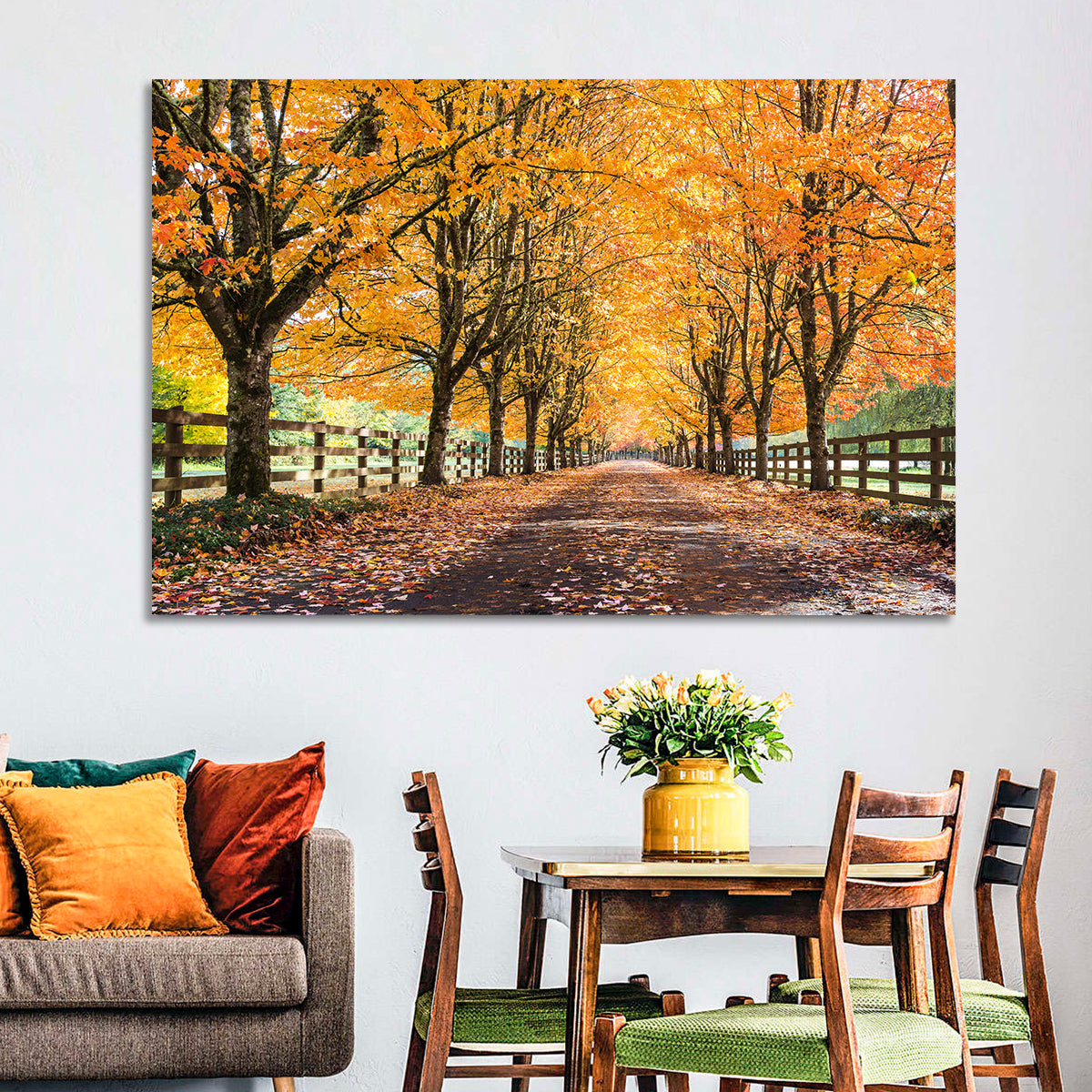 Maple Lane in Autumn Wall Art in a room, landscape