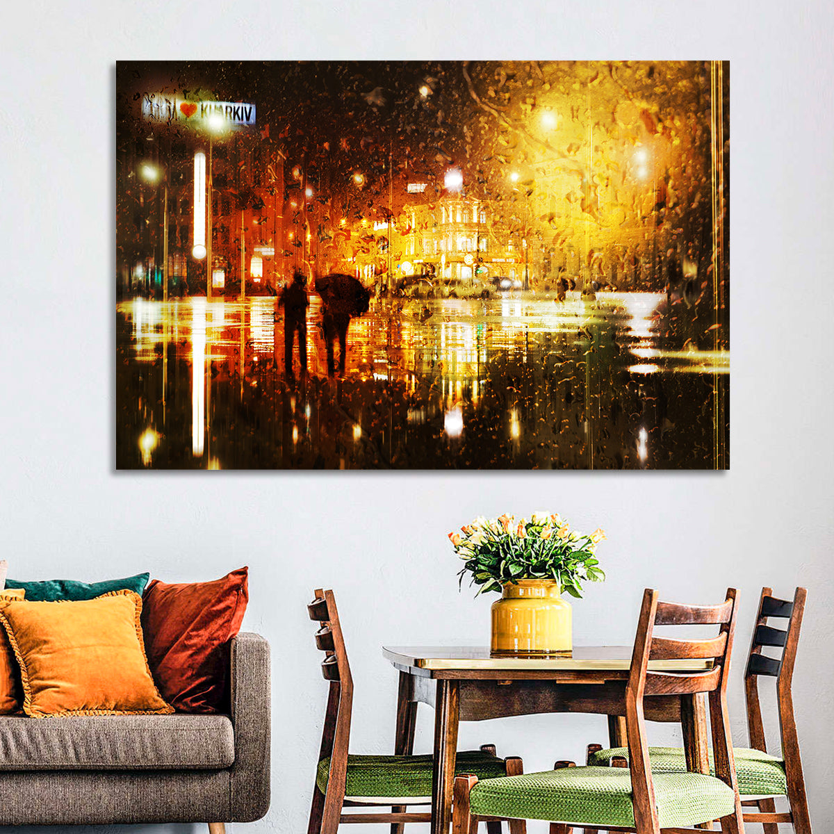 Rainy Night in Kharkiv Wall Art in a room, landscape