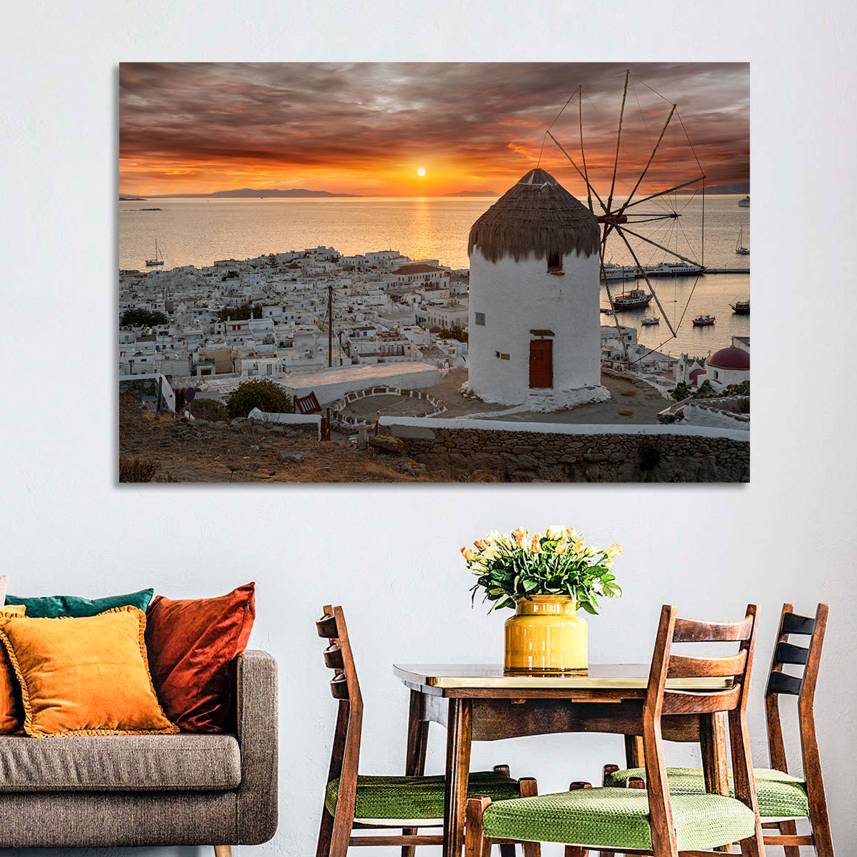 Kato Mili Sunset, Mykonos Wall Art in a room, landscape