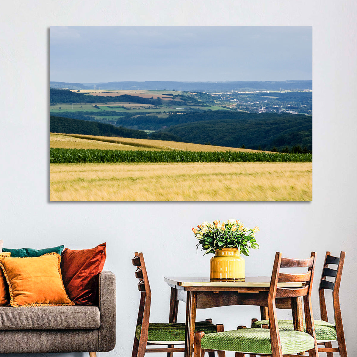 Village Grainfields Wall Art in a room, landscape