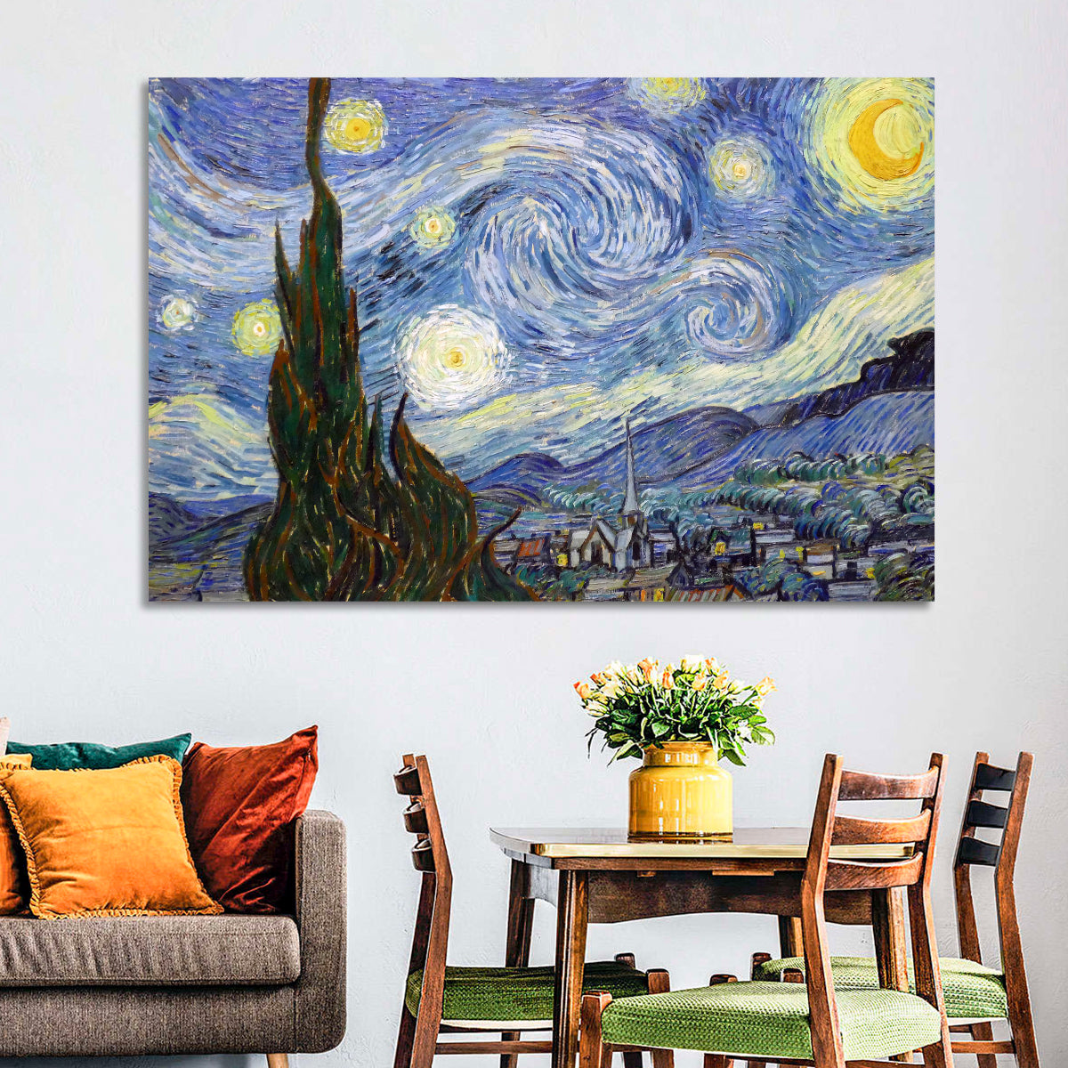 Starry Night Over Saint-rémy Wall Art in a room, landscape