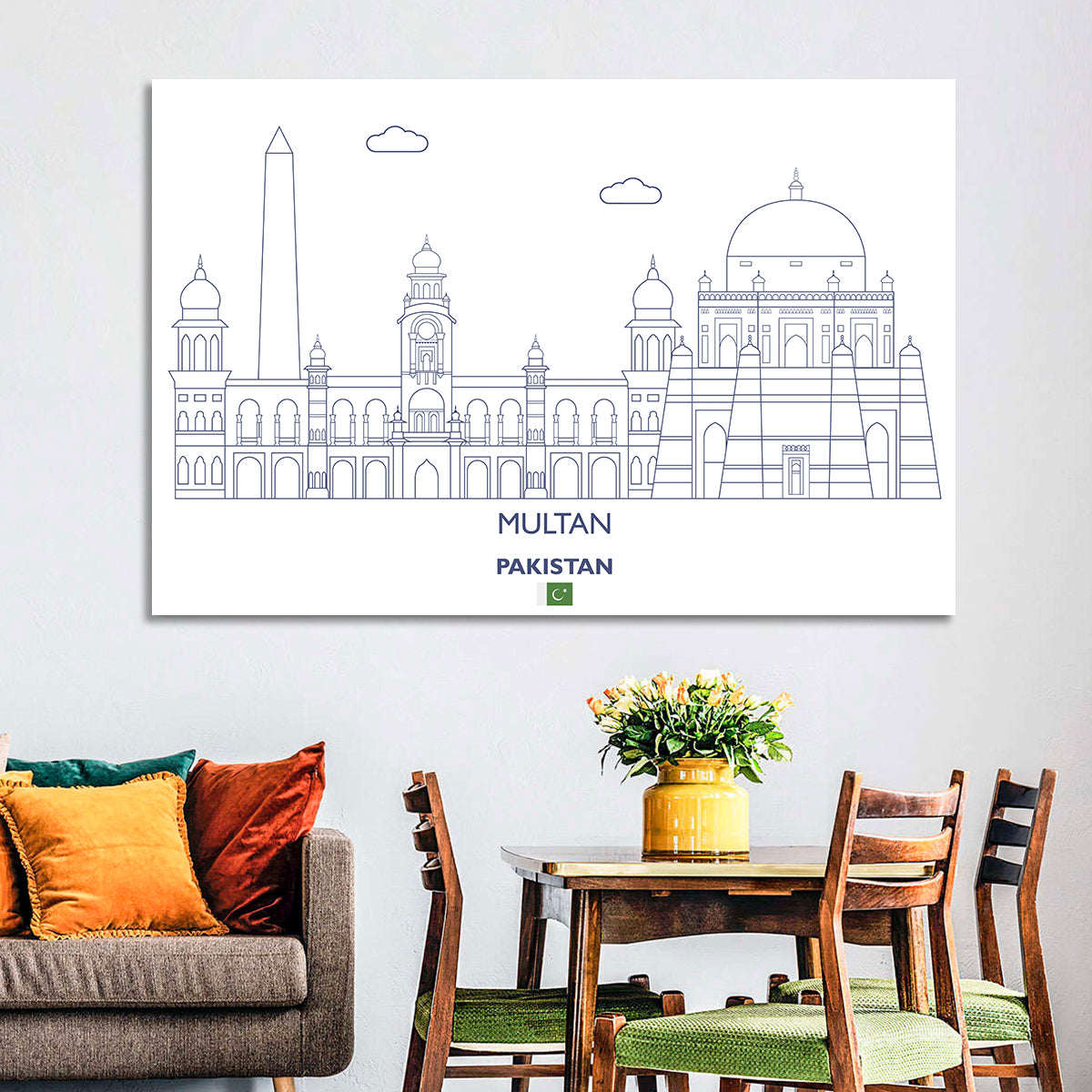 Multan Skyline with Shah Rukn-e-alam Wall Art in a room, landscape