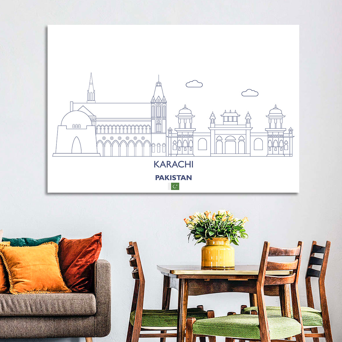 Karachi Skyline with Mazar-e-quaid Wall Art in a room, landscape
