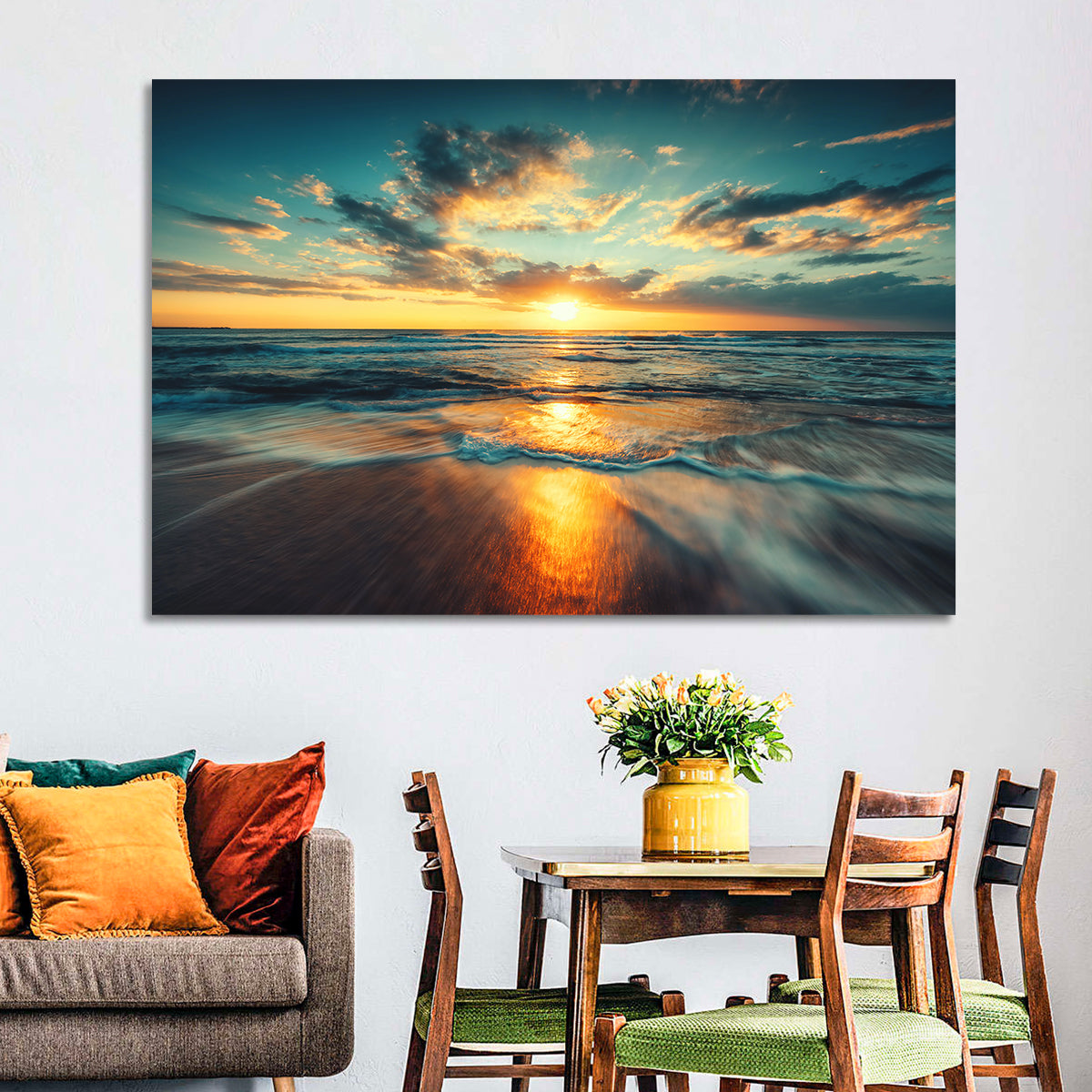 Sunlit Cloudscape Over Beach Wall Art