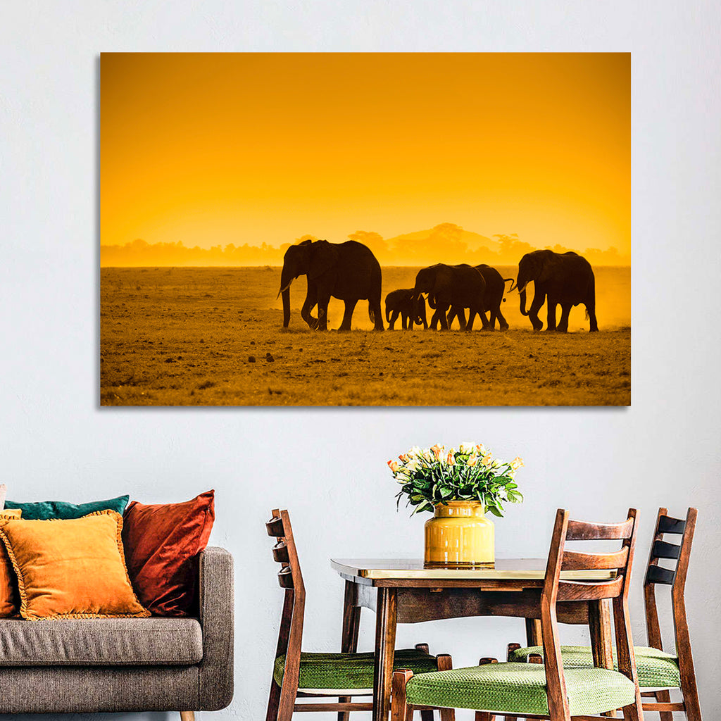 Elephant Family Silhouette Wall Art