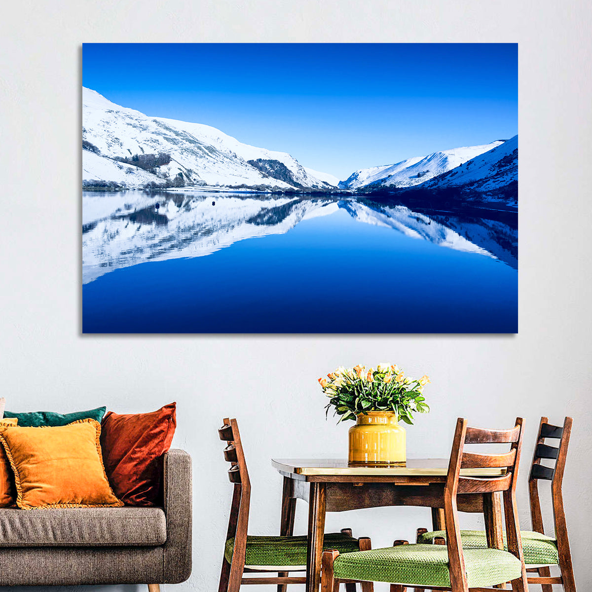 Tal Y Llyn Winter Reflection Wall Art in a room, landscape