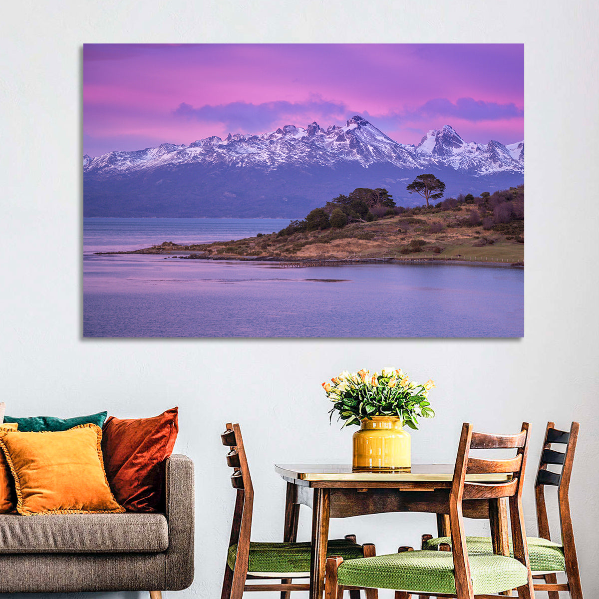 Beagle Channel Purple Dawn Wall Art in a room, landscape