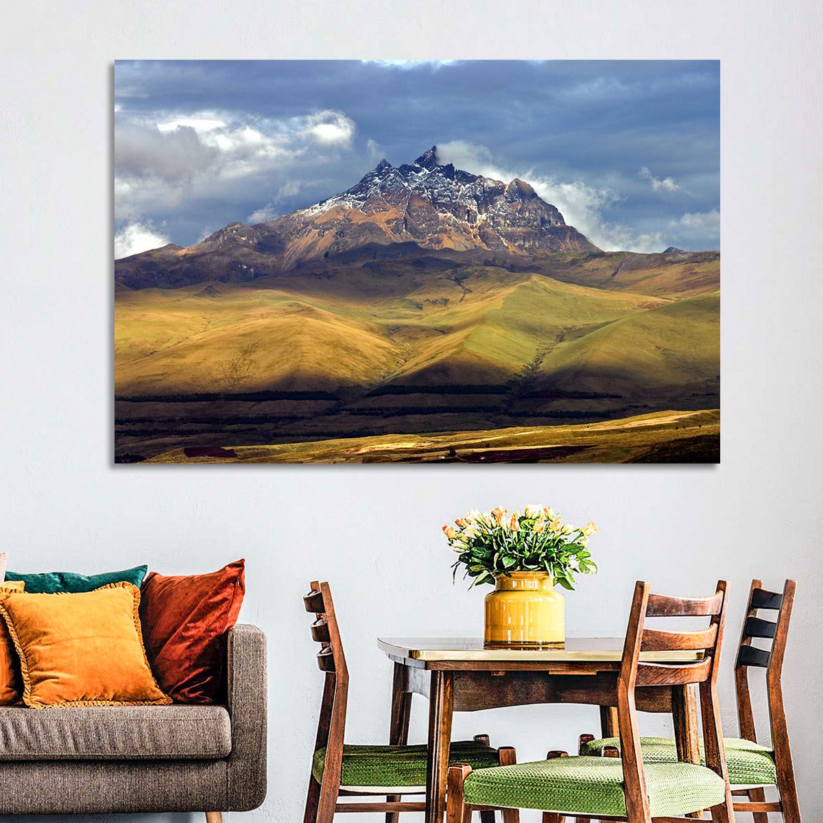 Antisana Volcano Landscape Wall Art in a room, landscape