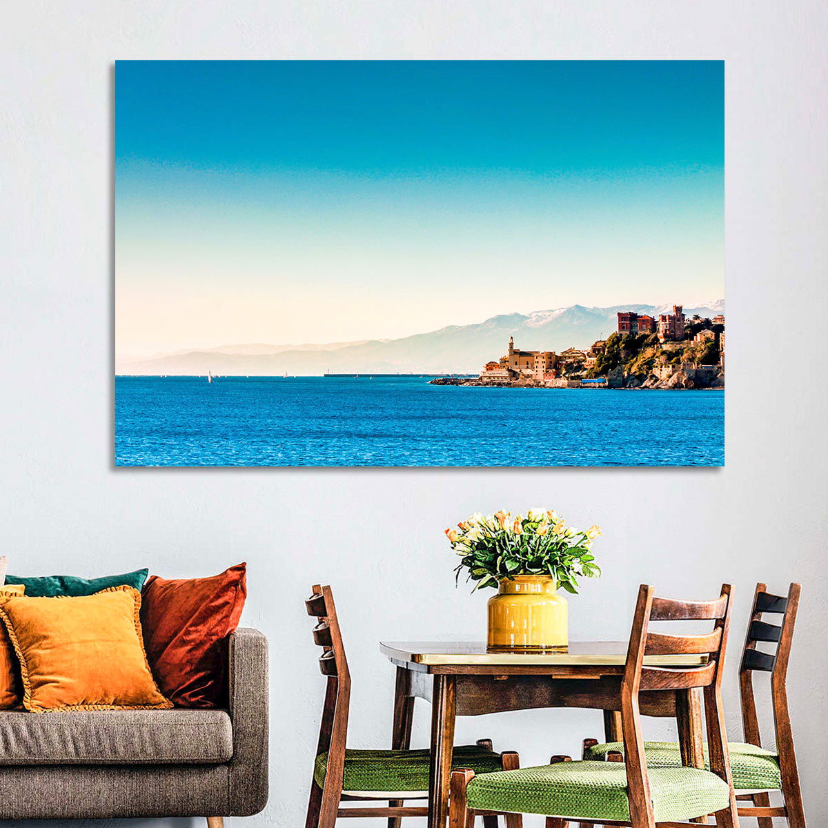 Genoa Coastal Seascape Wall Art in a room, landscape