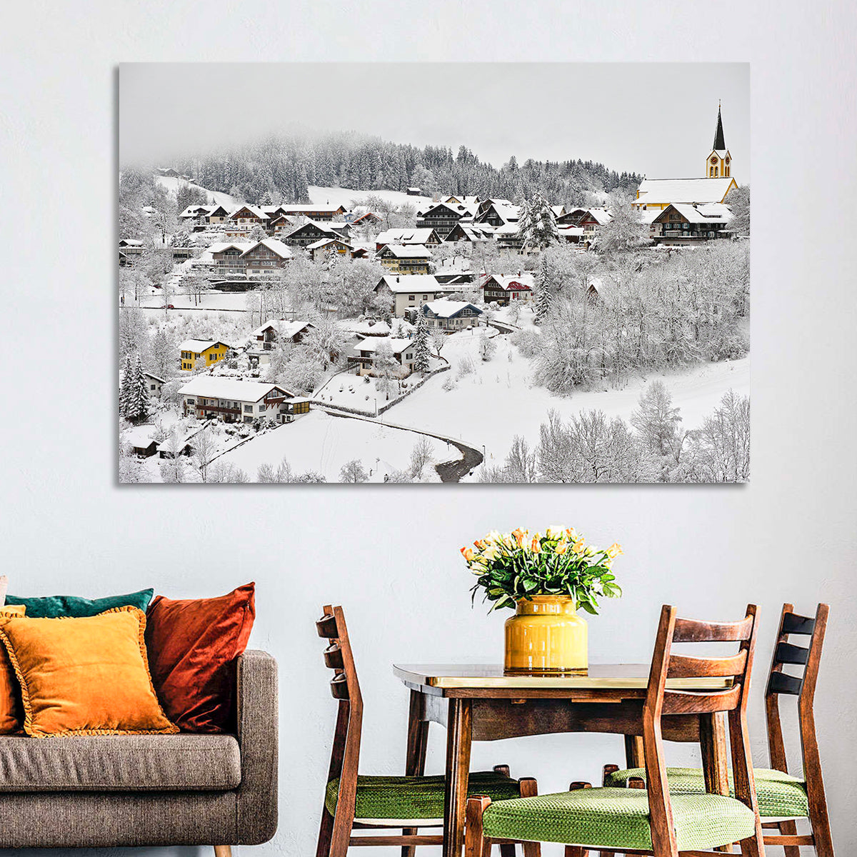 Oberstaufen Winter Village Wall Art in a room, landscape
