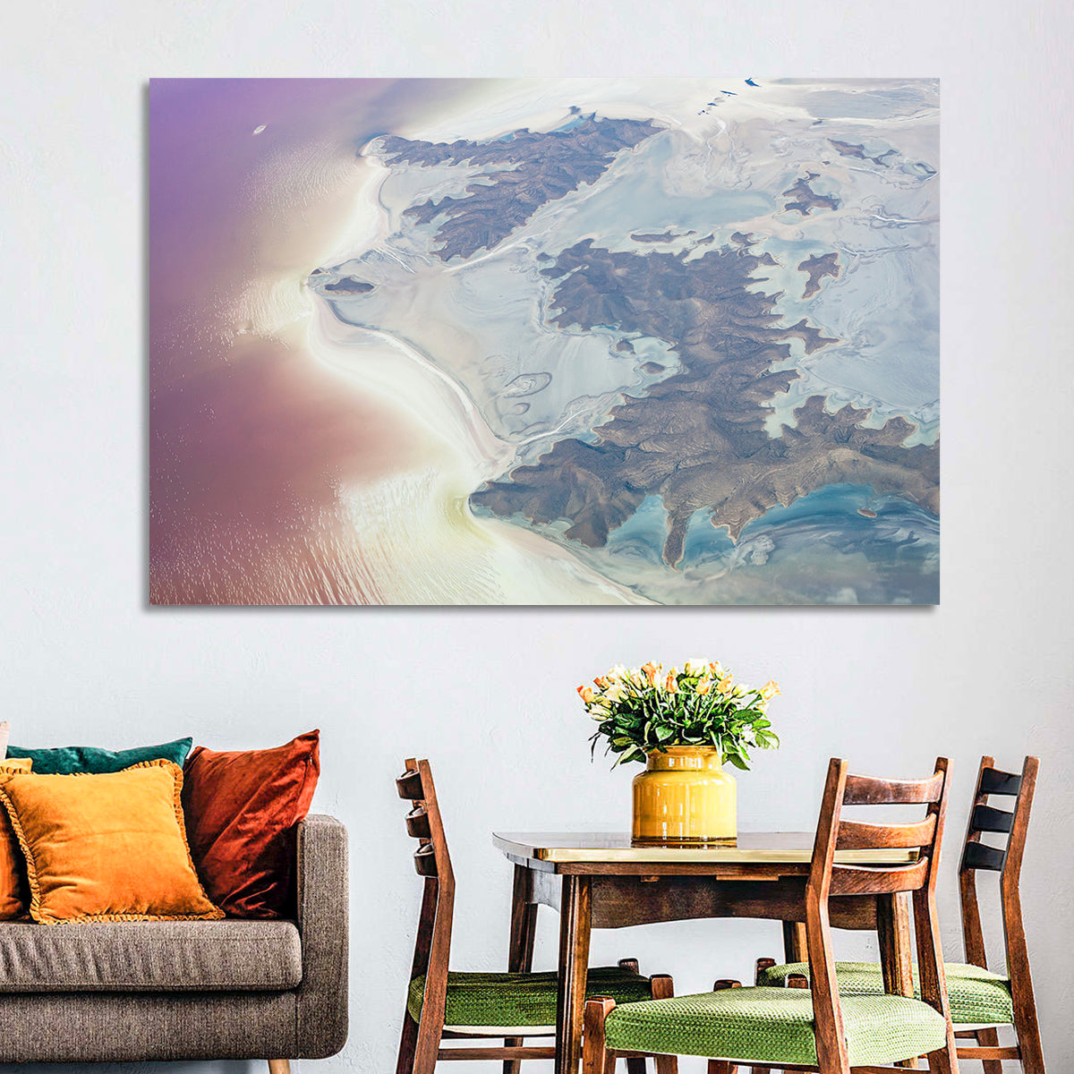 Urmia Lake Aerial View Wall Art in a room, landscape